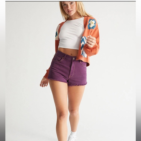 PacSun Eco Violet High Waisted Denim Festival Shorts Size 23 EUC - Picture 4 of 14